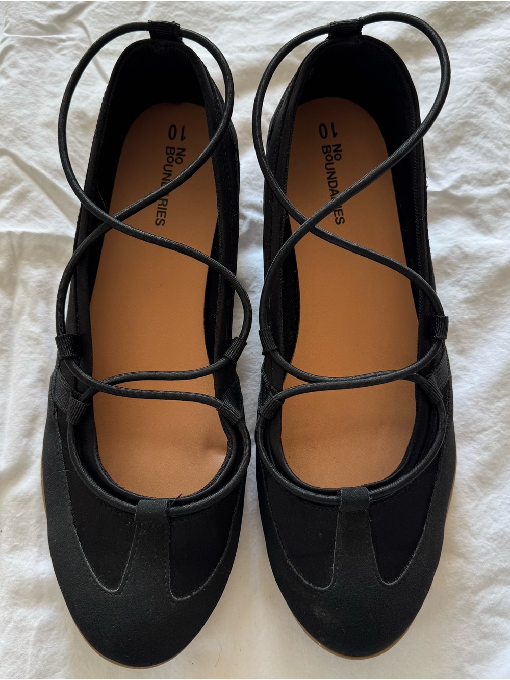 No Boundaries Black Lace-Up Ballet Flats with Strappy Detail